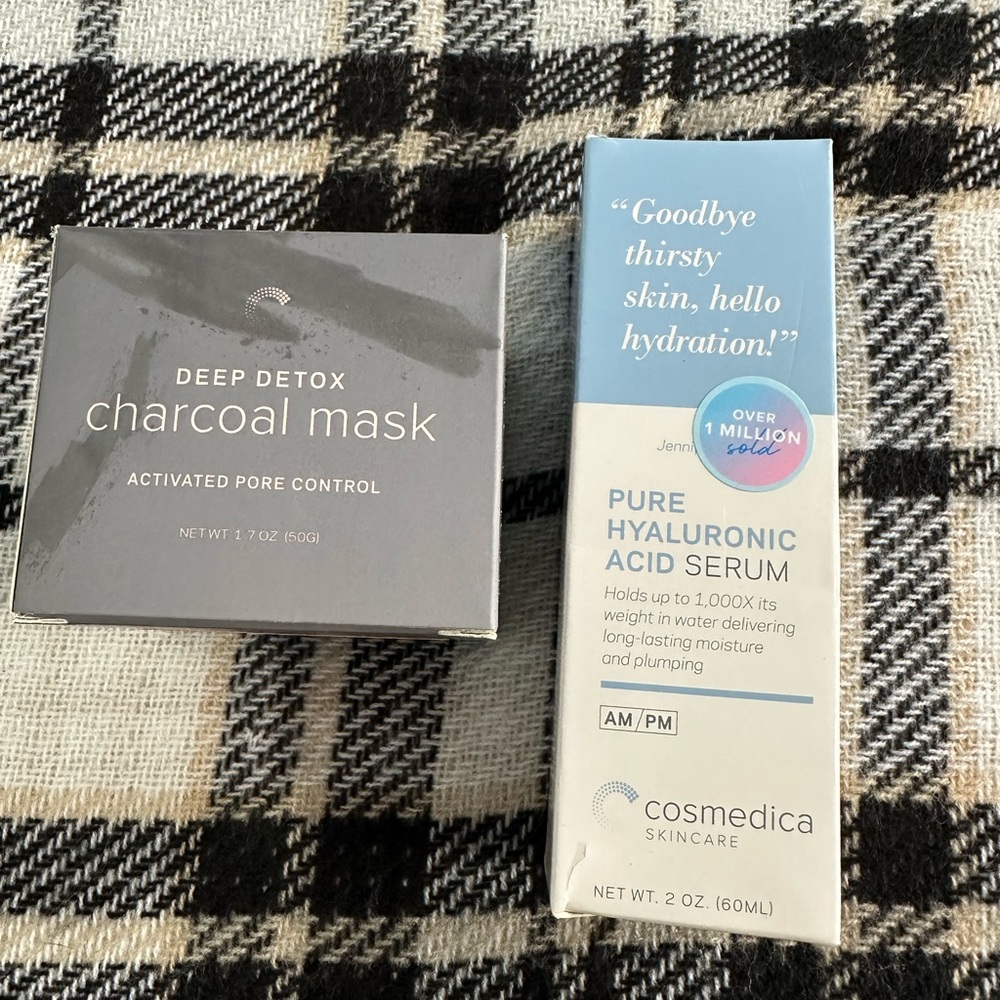 Pure Hyaluronic Acid Serum and a charcoal mask